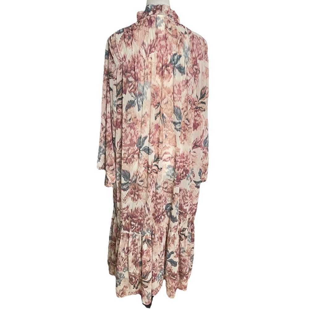 H&M Sheer Floral Long Sleeve Maxi Dress Ruffled Cottagecore Fairy Boho M - Picture 3 of 4